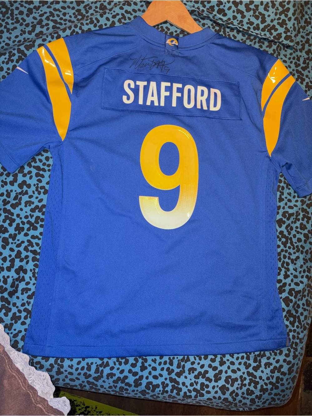 Blue & Yellow Stafford #9 Football Jersey size L